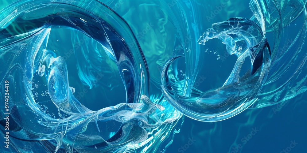 Abstract Swirled Shapes on Blue Background: Internet Academia Style with City Horizon and Chemical Reactions Abstract Swirled Shapes on Blue Background: Internet Academia Style with City Horizon and Chemical Reactions