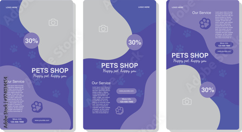 Set of Social media Story templates for pet shop, dog grooming and sale promotion with image area