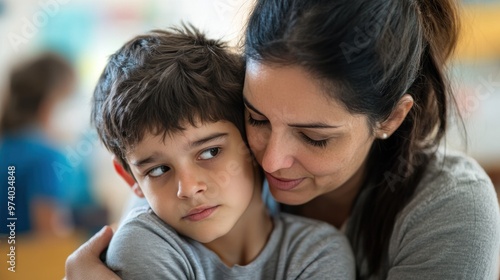 Compassion in education, featuring a teacher comforting a student who is feeling overwhelmed, demonstrating patience and empathy in the classroom