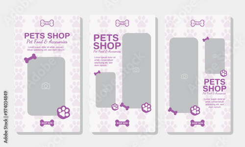 Set of Social media Story templates for pet shop, dog grooming and sale promotion with image area