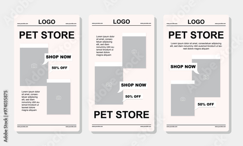 Set of Social media Story templates for pet shop, dog grooming and sale promotion with image area