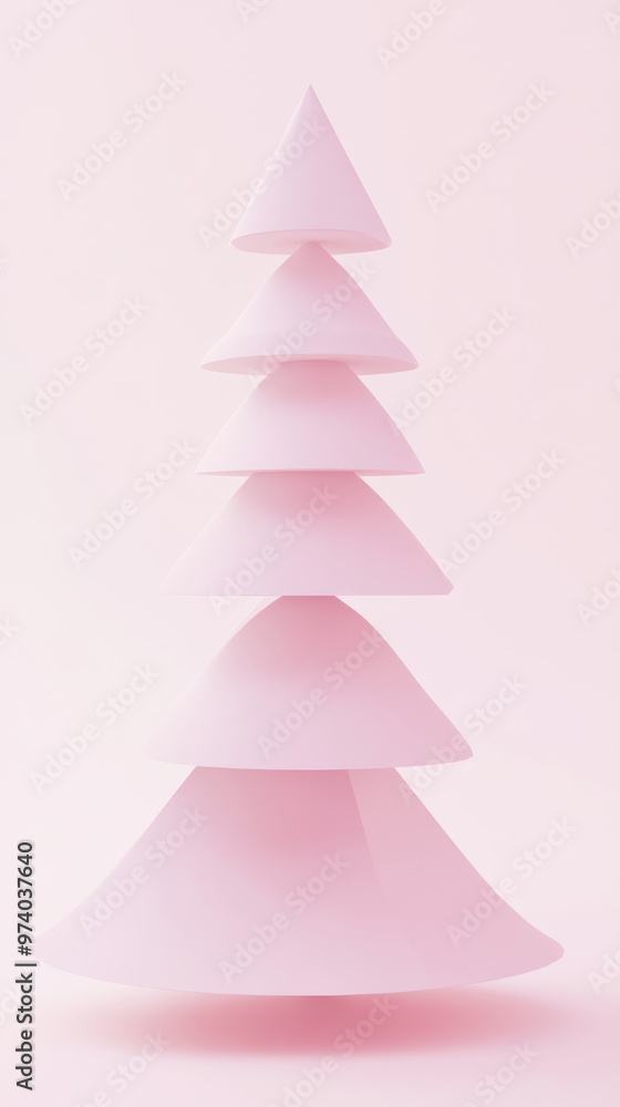 Stylish pastel pink Christmas tree made from geometric shapes displayed against a soft pink background in a minimalist setting Stylish pastel pink Christmas tree made from geometric shapes displayed against a soft pink background in a minimalist setting