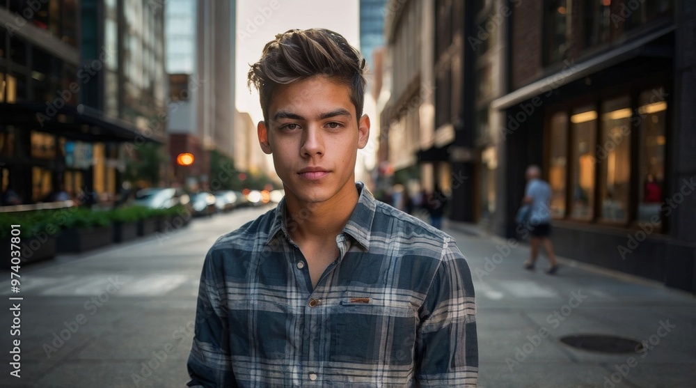Young man standing in city Young man standing in city