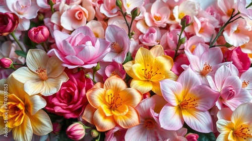 Vibrant orange and yellow Kadupul flowers with intricate petals and delicate stems bloom in a lush, misty rainforest, photo