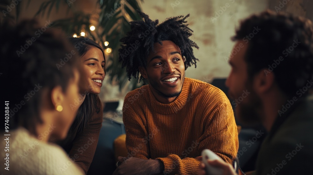 Emotional support among friends, featuring a group of friends gathered together, one sharing a heartfelt story while others listen attentively Emotional support among friends, featuring a group of friends gathered together, one sharing a heartfelt story while others listen attentively
