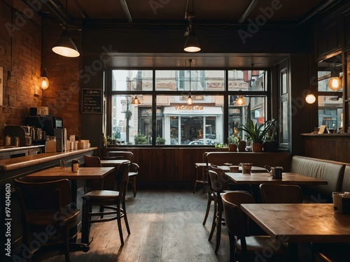 Cozy workspace in a bustling city café