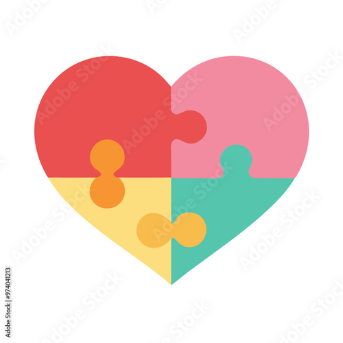 Colorful puzzle heart icon symbolizing love and connection for relationship design concept