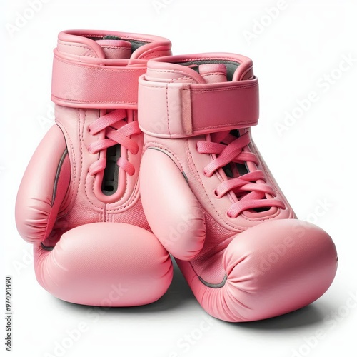 pink boxing gloves isolated on white background photo