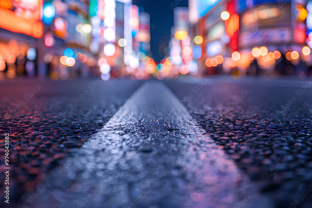 Blurred city street background with bokeh lights and people walking at night, close-up of the asphalt road in focus. Cityscape concept with empty space for text or copy message. Blurred city street background with bokeh lights and people walking at night, close-up of the asphalt road in focus. Cityscape concept with empty space for text or copy message.
