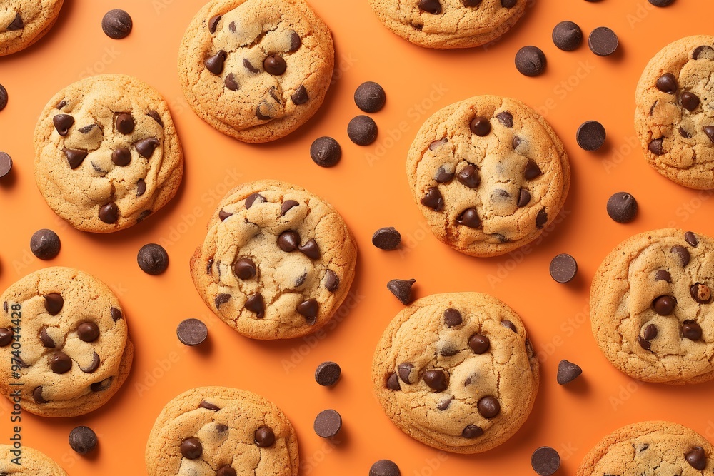 Chocolate chip cookies on an orange background Chocolate chip cookies on an orange background