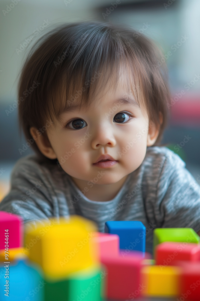 A child plays with toy blocks A child plays with toy blocks