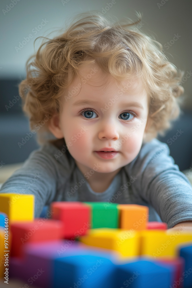 A child plays with toy blocks A child plays with toy blocks