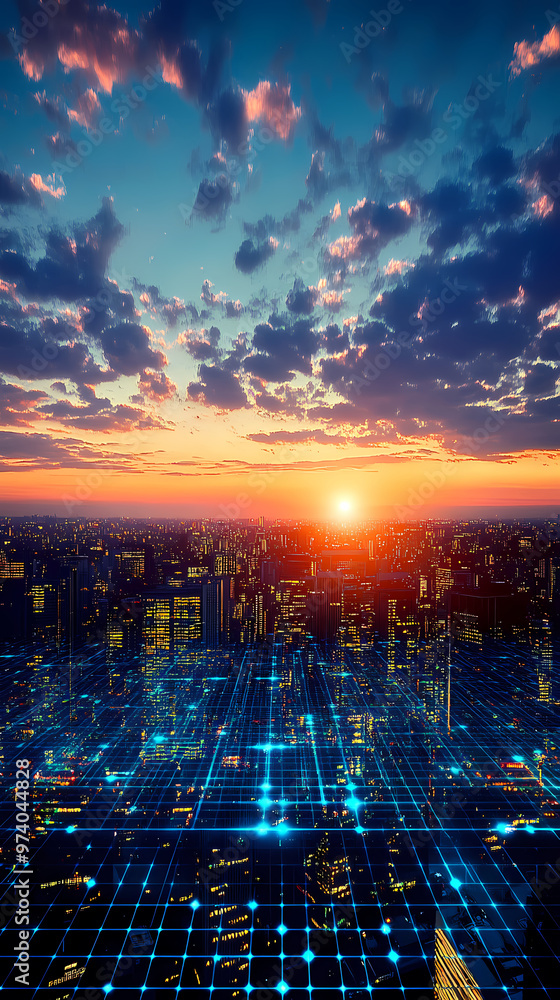 Fototapeta premium Digital cityscape with futuristic buildings
