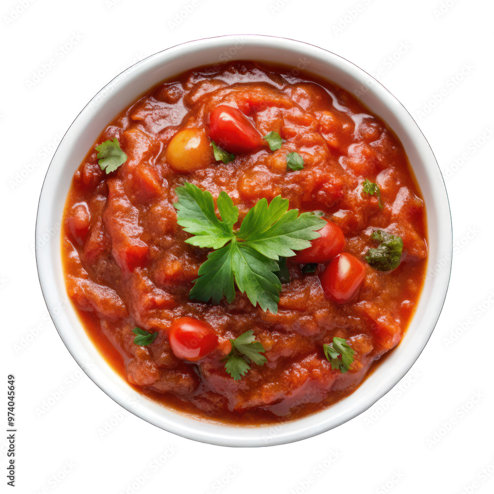 Tomato chutni on white bowl top view isolated on transparent background Tomato chutni on white bowl top view isolated on transparent background