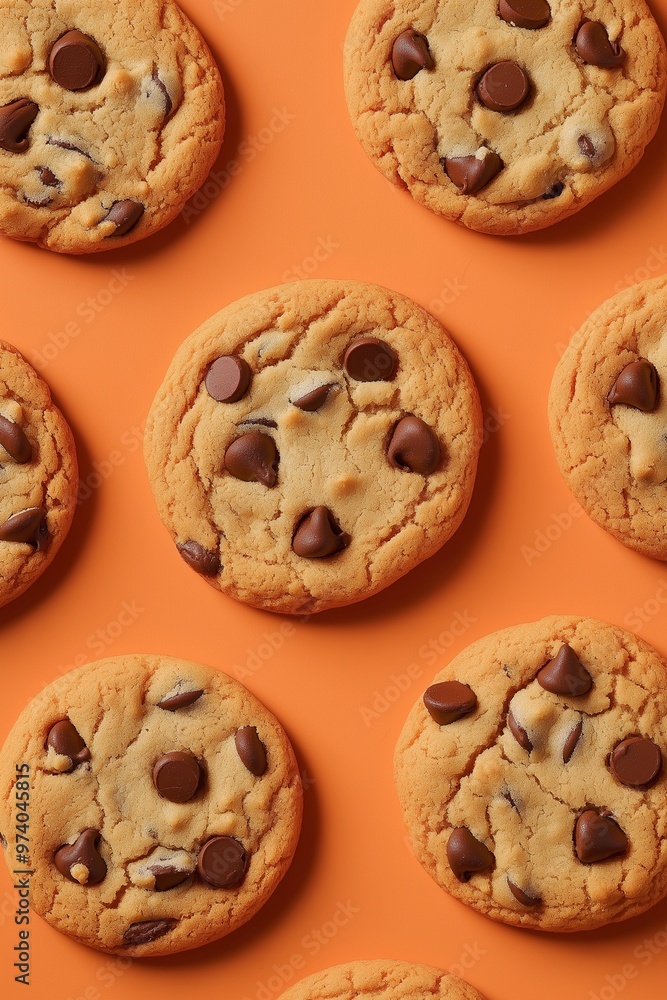 Chocolate chip cookies on an orange background Chocolate chip cookies on an orange background