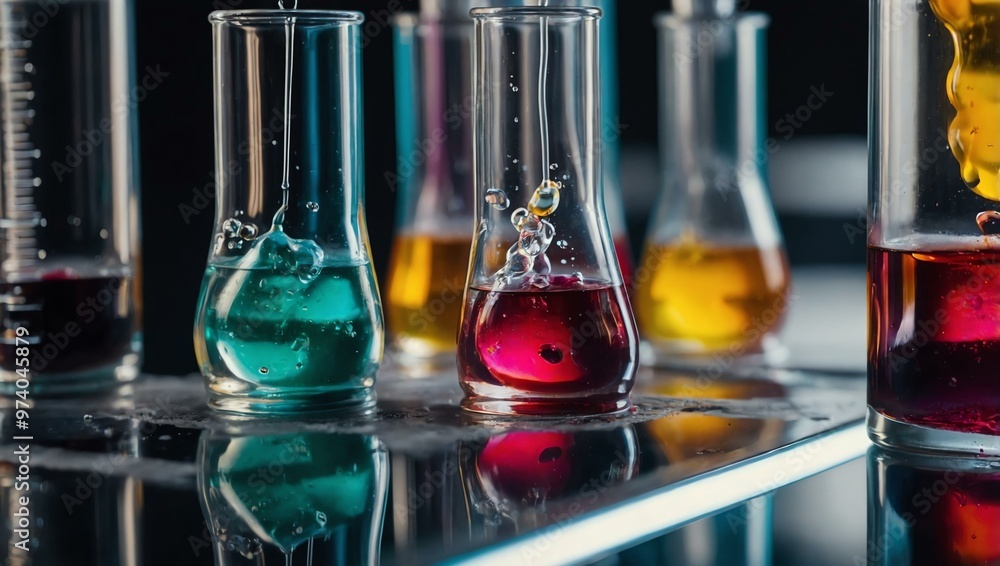Test tubes with colorful liquids in a lab experiment. Test tubes with colorful liquids in a lab experiment.