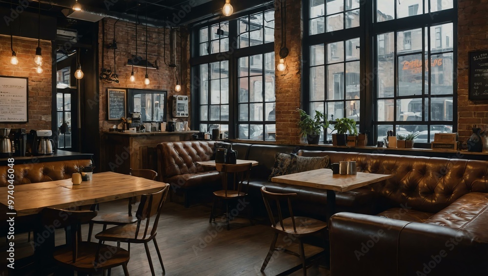 Urban coffee shop corner arranged as a remote workspace Urban coffee shop corner arranged as a remote workspace