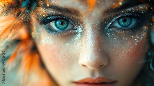 Woman wearing artistic makeup and costume posing for carnival celebration