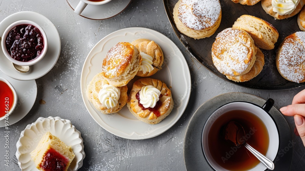 Classic British Teatime with Scones, Tea Cakes, and Clotted Cream Classic British Teatime with Scones, Tea Cakes, and Clotted Cream