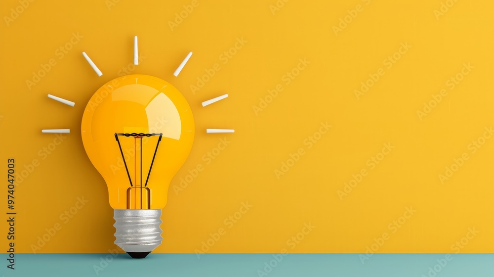 Bright idea concept image with a glowing light bulb on a vibrant yellow background, symbolizing innovation, creativity, and inspiration. Bright idea concept image with a glowing light bulb on a vibrant yellow background, symbolizing innovation, creativity, and inspiration.