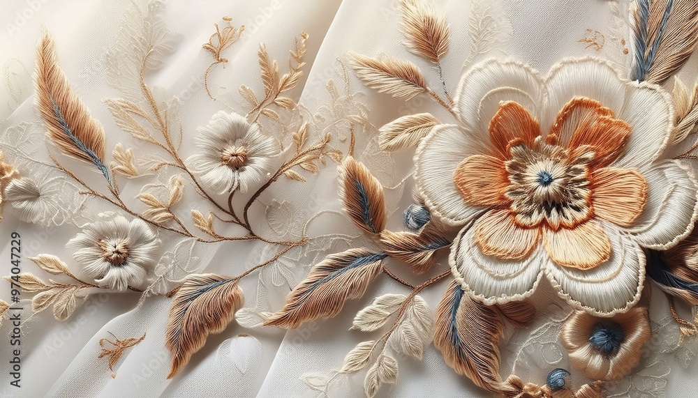 Fototapeta premium Incorporate floral embroidery in home decor. 