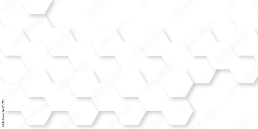 Abstract vector White 3d hexagon grid pattern wall geometric texture. Hexagon honeycomb mosaic mesh cell hexagonal molecular structures in technology honeycomb background.
Abstract vector White 3d hexagon grid pattern wall geometric texture. Hexagon honeycomb mosaic mesh cell hexagonal molecular structures in technology honeycomb background.