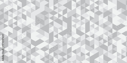 	
Abstract geometric white and gray background seamless mosaic and low polygon triangle texture wallpaper. Triangle shape retro wall grid pattern geometric ornament tile vector square element.