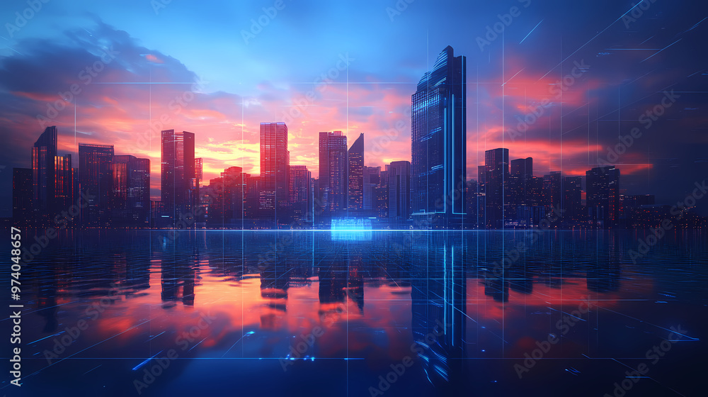 Digital cityscape with futuristic buildings Digital cityscape with futuristic buildings