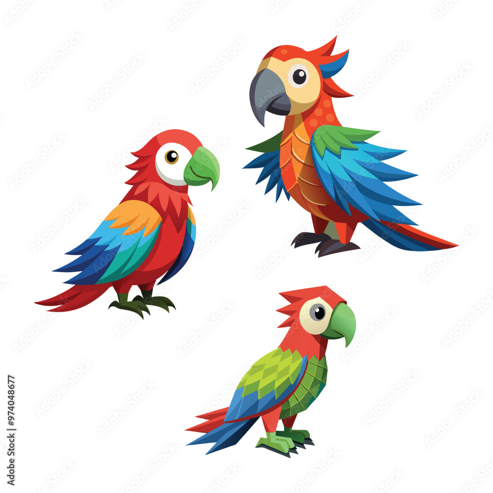 Fototapeta premium Tropical Parrot Cartoon Character Vector Set
