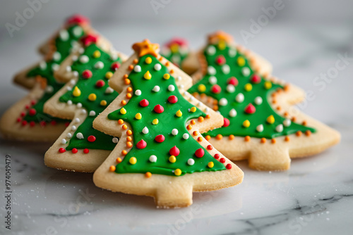 Cute Christmas tree cookies with colorful icing