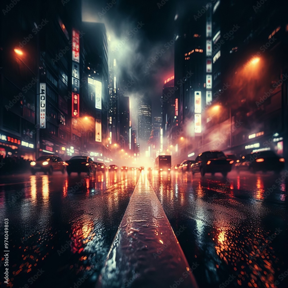 Nighttime city traffic with vibrant lights illuminating the roads and buildings, capturing the motion and energy of urban life Nighttime city traffic with vibrant lights illuminating the roads and buildings, capturing the motion and energy of urban life