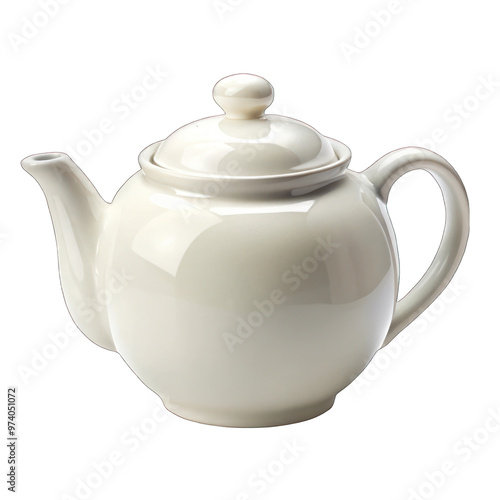 White ceramic teapot isolated on transparent background