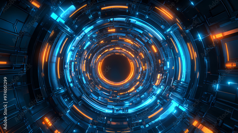 Energy loop in futuristic tech tunnel Energy loop in futuristic tech tunnel