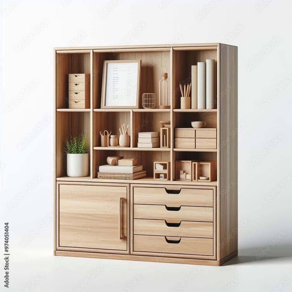 A brown wooden wardrobe with drawers and shelves stands closed in an empty room, featuring a simple design with handles and a smooth wood texture, blending into the home's interior architecture A brown wooden wardrobe with drawers and shelves stands closed in an empty room, featuring a simple design with handles and a smooth wood texture, blending into the home's interior architecture