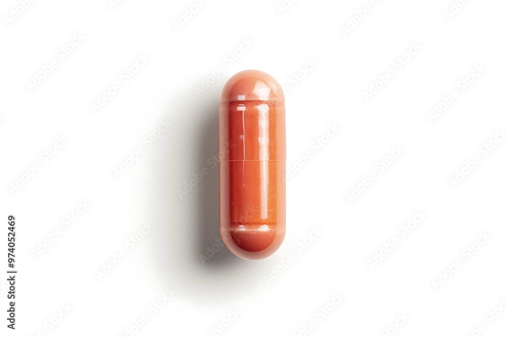 A white pill with orange specks isolated on white background A white pill with orange specks isolated on white background