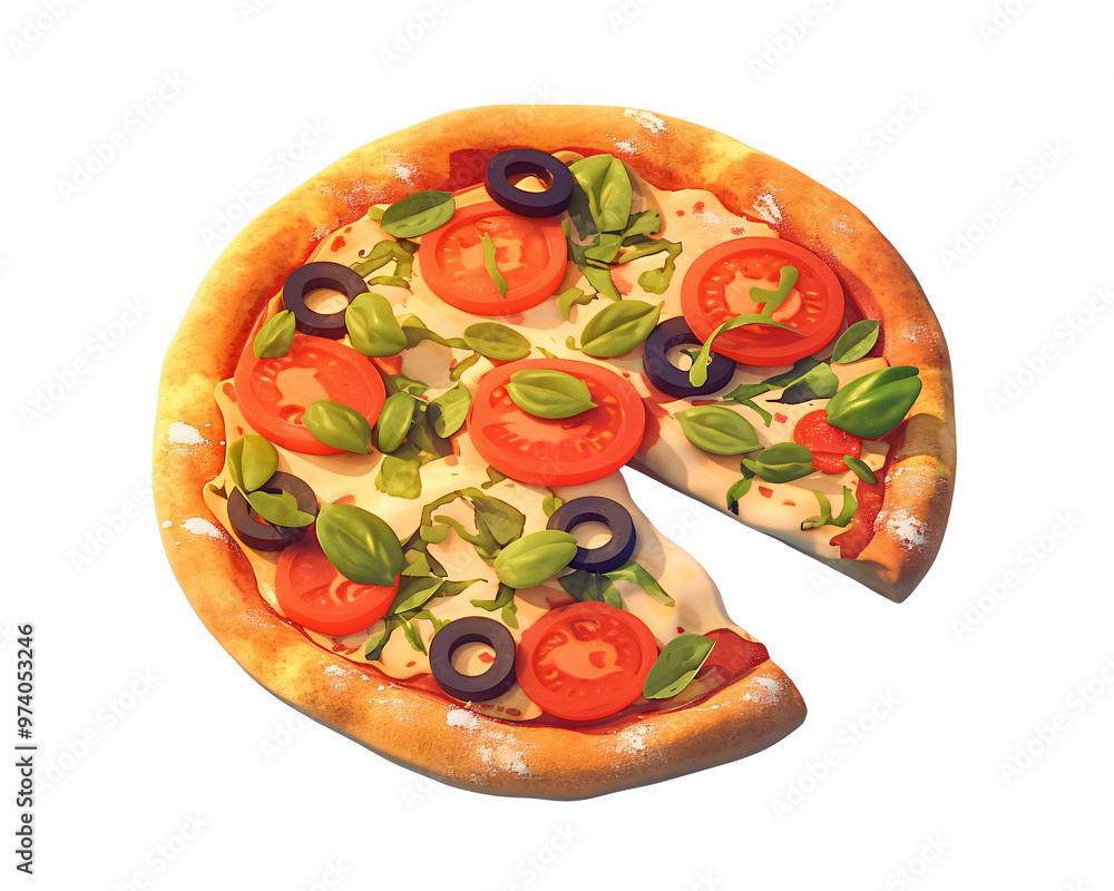 A delicious pizza with tomato, cheese, and basil, perfect for a casual meal. A delicious pizza with tomato, cheese, and basil, perfect for a casual meal.