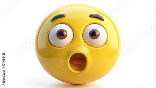 A yellow circular face with wide, shocked eyes and an open mouth, expressive of astonishment and amazement, isolated