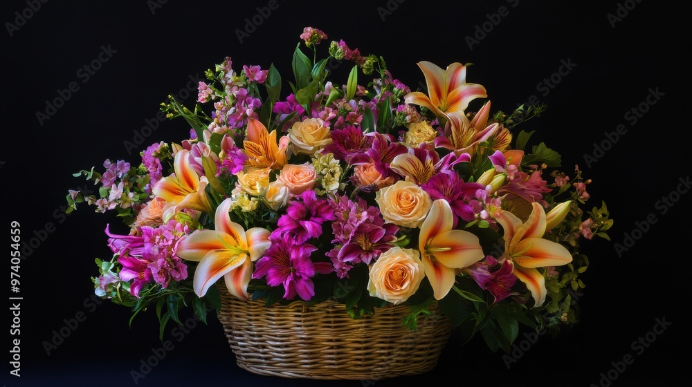 beautifully arranged flower basket filled with vibra