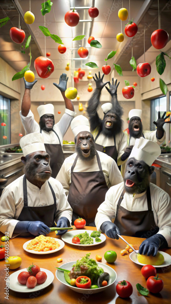 Gorillas as chefs in a kitchen wallpapers for I pad, Notebook cover, I phone, tab mobile high quality images Gorillas as chefs in a kitchen wallpapers for I pad, Notebook cover, I phone, tab mobile high quality images