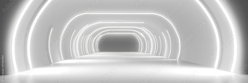 Fototapeta premium Futuristic white tunnel with neon lights.