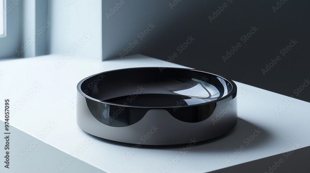 Black Glossy Round Bowl on White and Gray Surface Black Glossy Round Bowl on White and Gray Surface
