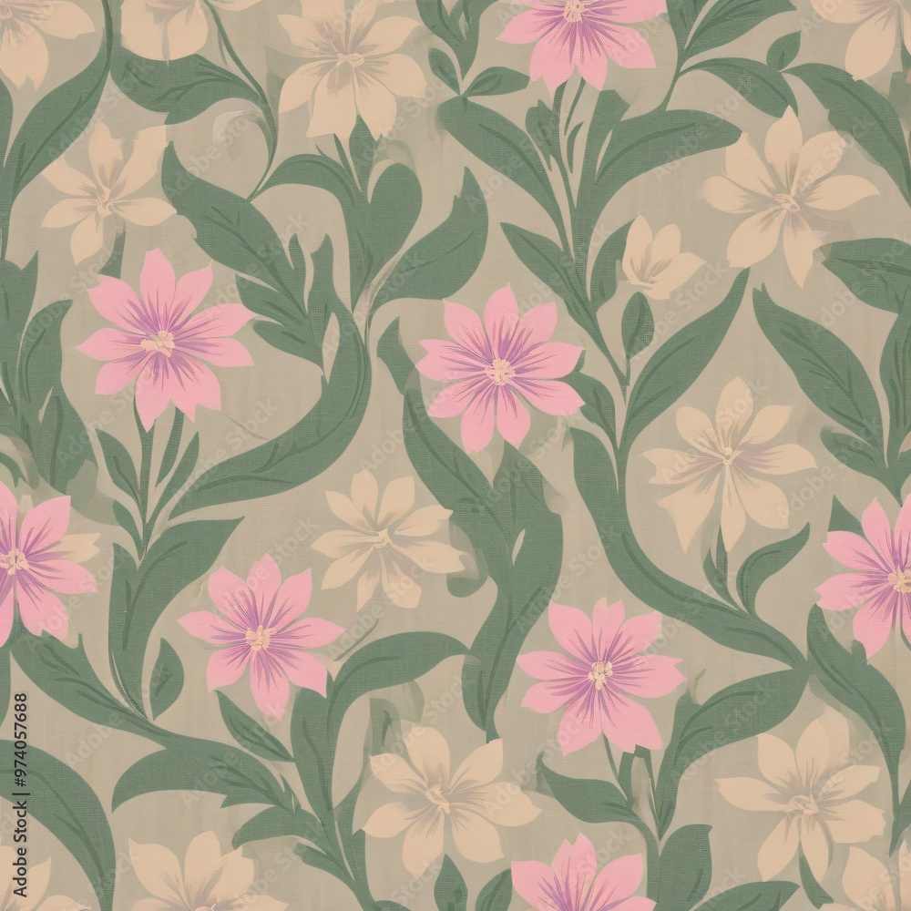 Delicate floral pattern with pink and cream flowers on a soft beige background, ideal for home decor and textile design Delicate floral pattern with pink and cream flowers on a soft beige background, ideal for home decor and textile design