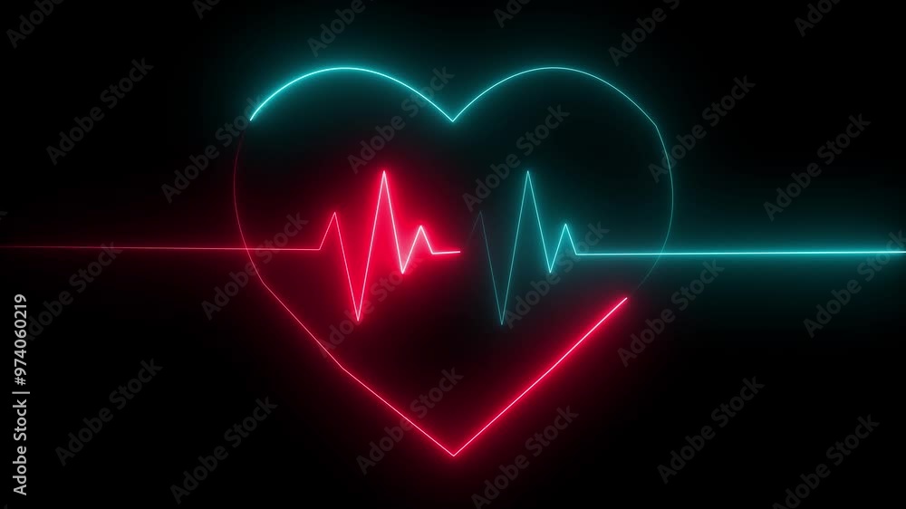 Purple and red digital CGI heartbeat on glowing black background. Animated electrocardiogram for video introduction. Used in medical science. Animation 4k video Purple and red digital CGI heartbeat on glowing black background. Animated electrocardiogram for video introduction. Used in medical science. Animation 4k video