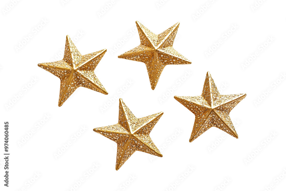 Four glittery gold stars isolated on a transparent background, perfect for festive, celebratory, and decorative designs. Four glittery gold stars isolated on a transparent background, perfect for festive, celebratory, and decorative designs.