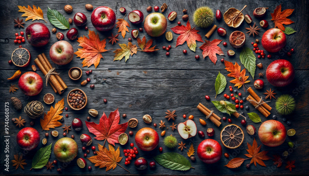 Autumn Leaves Above a Wooden Table with a Blurred Fall Forest Background, Ideal for Seasonal Product Display Autumn Leaves Above a Wooden Table with a Blurred Fall Forest Background, Ideal for Seasonal Product Display
