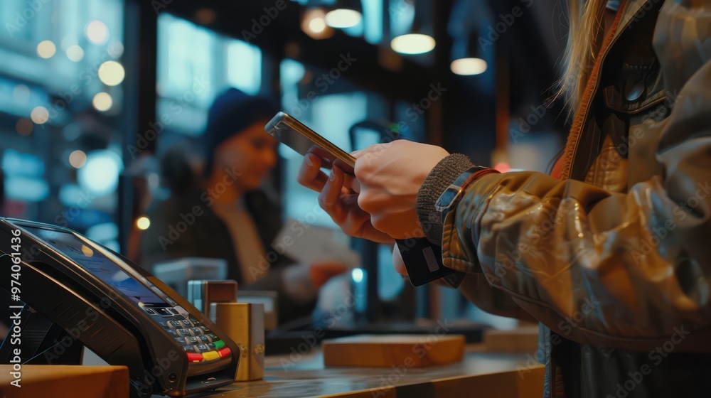 Contactless payment users completing transactions with a tap of their phone Contactless payment users completing transactions with a tap of their phone