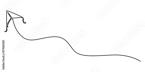 Kite   continuous one line drawing of outline vector illustration, Vector Kite, Continuous one line drawing of kite line art drawing vector illustration, Kite One line drawing on white background