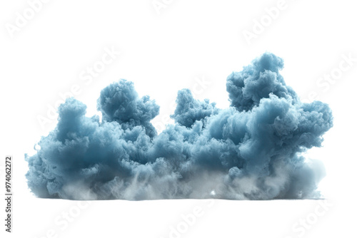 Isolated fluffy blue cloud on transparent background. Ideal for atmospheric and weather-related designs or creative visual projects.