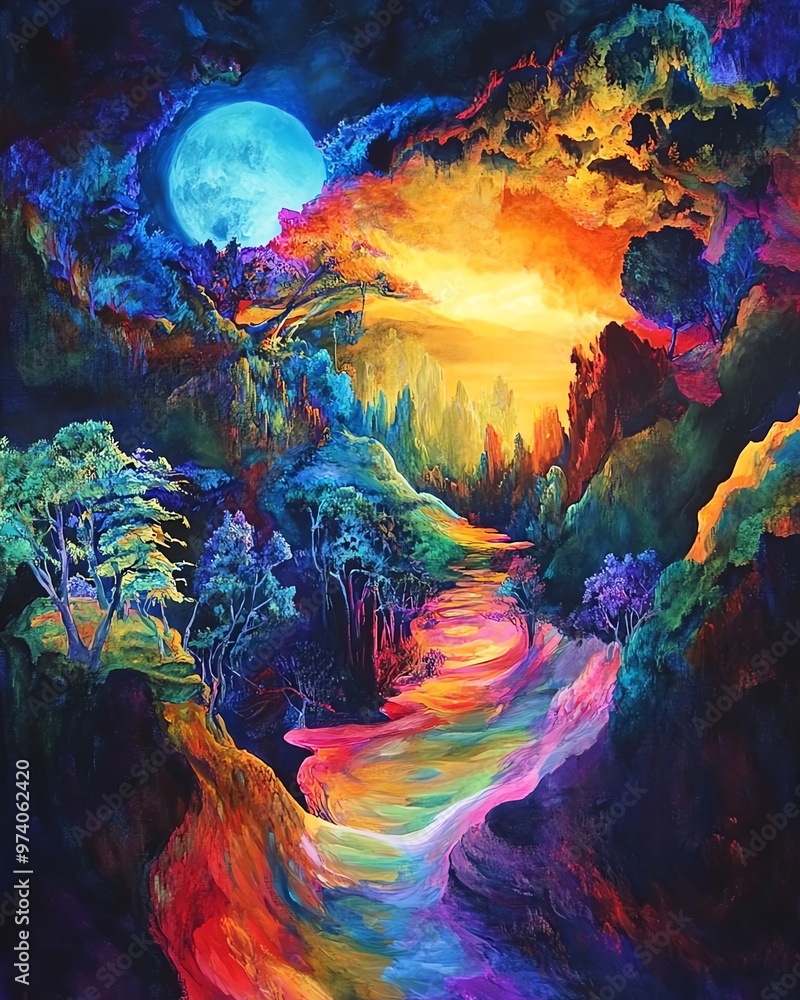 A breathtaking panoramic view of a surreal fantasy world A breathtaking panoramic view of a surreal fantasy world