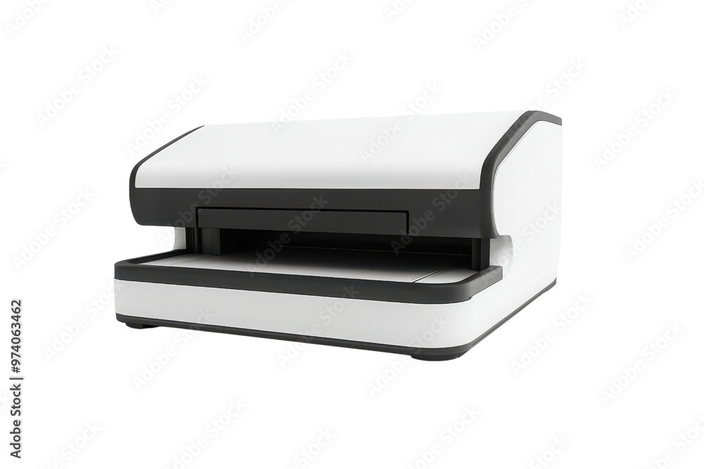 Modern white and black document scanner isolated on a transparent background. perfect for office or home use, ideal for digitizing papers and photographs. Modern white and black document scanner isolated on a transparent background. perfect for office or home use, ideal for digitizing papers and photographs.